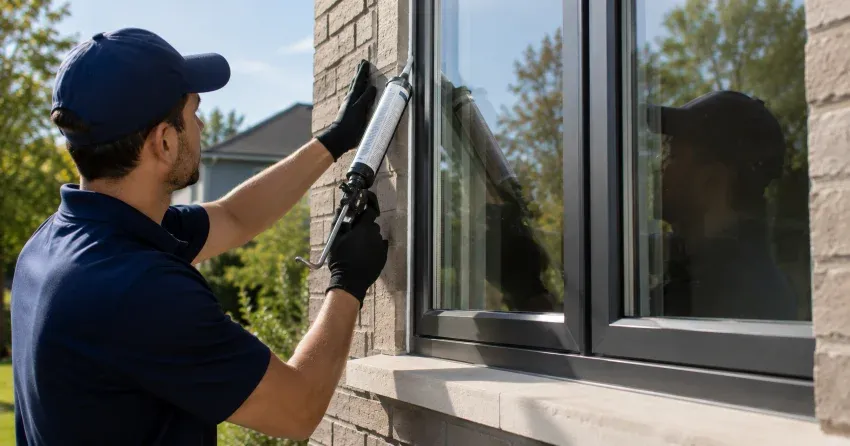 Aluminum window frame with double glazed insulated glass unit installed in a residential wall in Ealing, London