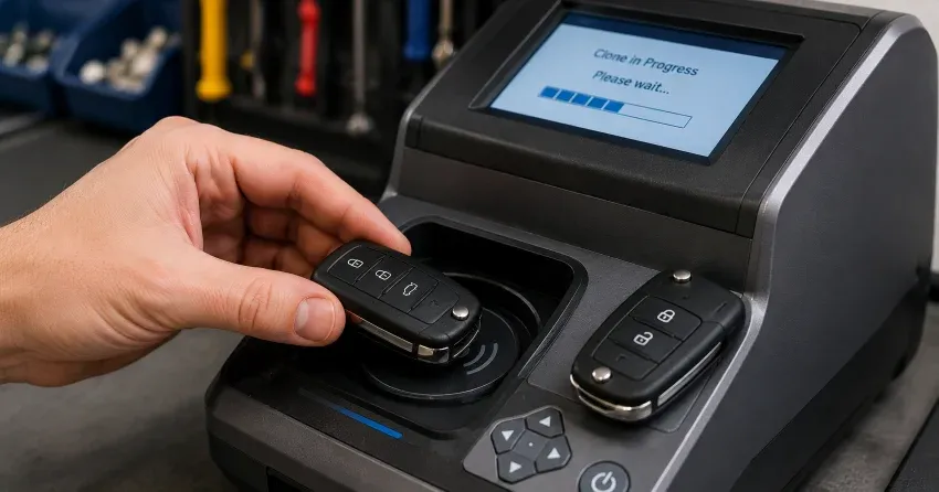 mobile locksmith performing car door key duplication Bostwick, London on-site