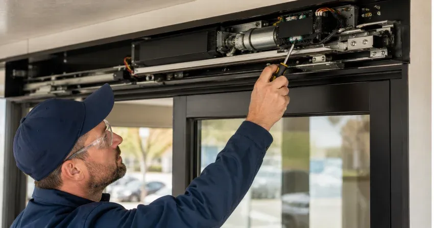 technician completing automatic door repair on residential property in Summerside, London