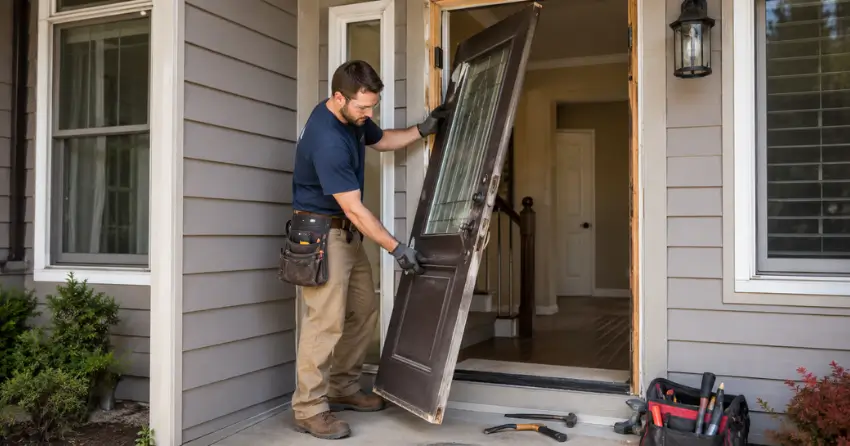 old exterior door being removed for replacement in Argyle, London