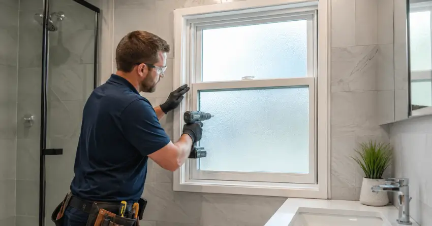 frosted glass installation bathroom window in Cranbrook, London