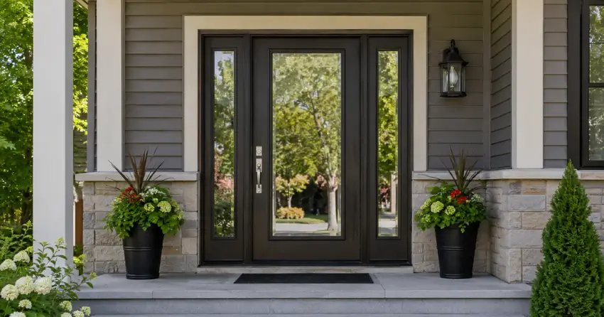 glass entry door with sidelights on a home in Bostwick, London