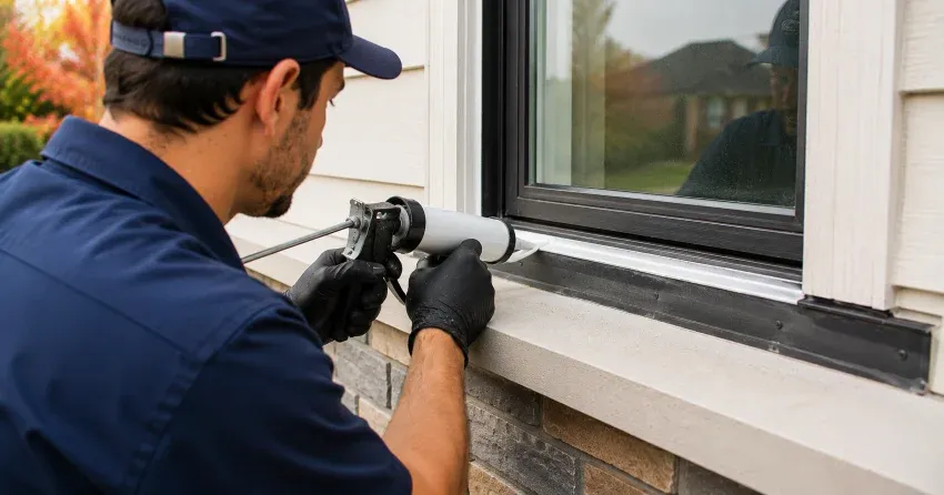 technician inspecting window flashing for leak source in Blackfriars, London
